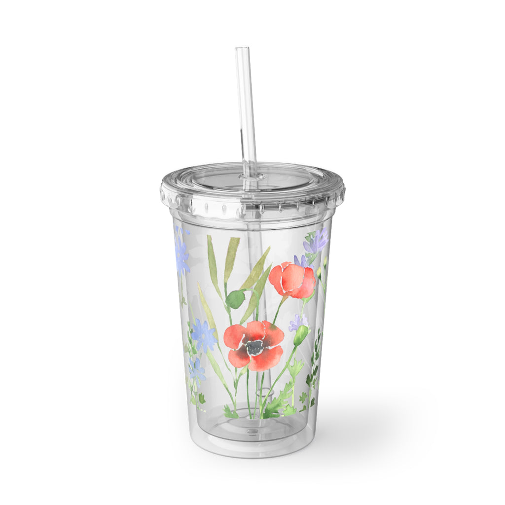 Watercolor Poppy & Bluebell Acrylic Tumbler