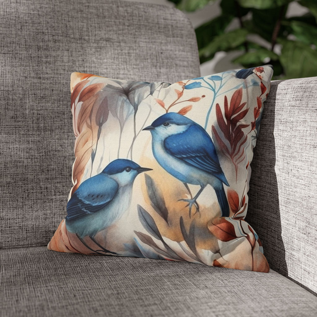 Watercolor Birds & Autumn Foliage Throw Pillowcase