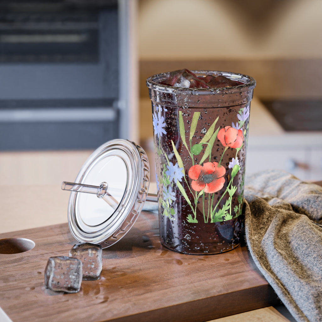 Watercolor Poppy & Bluebell Acrylic Tumbler