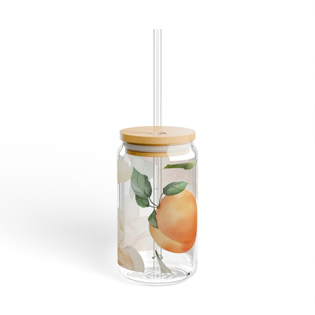 Peach & Magnolia Floral Glass Sipper Cup with Bamboo Lid