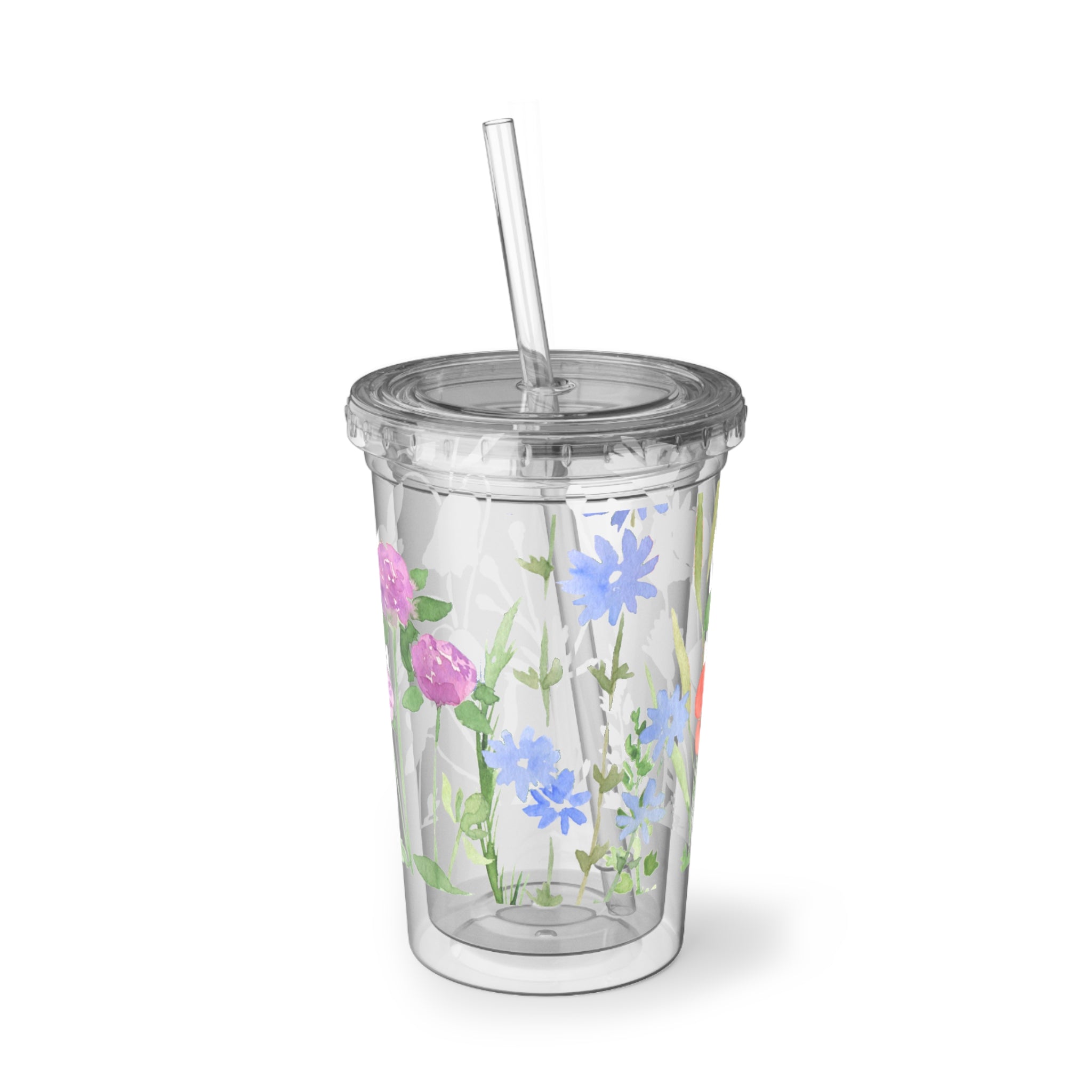 Watercolor Poppy & Bluebell Acrylic Tumbler