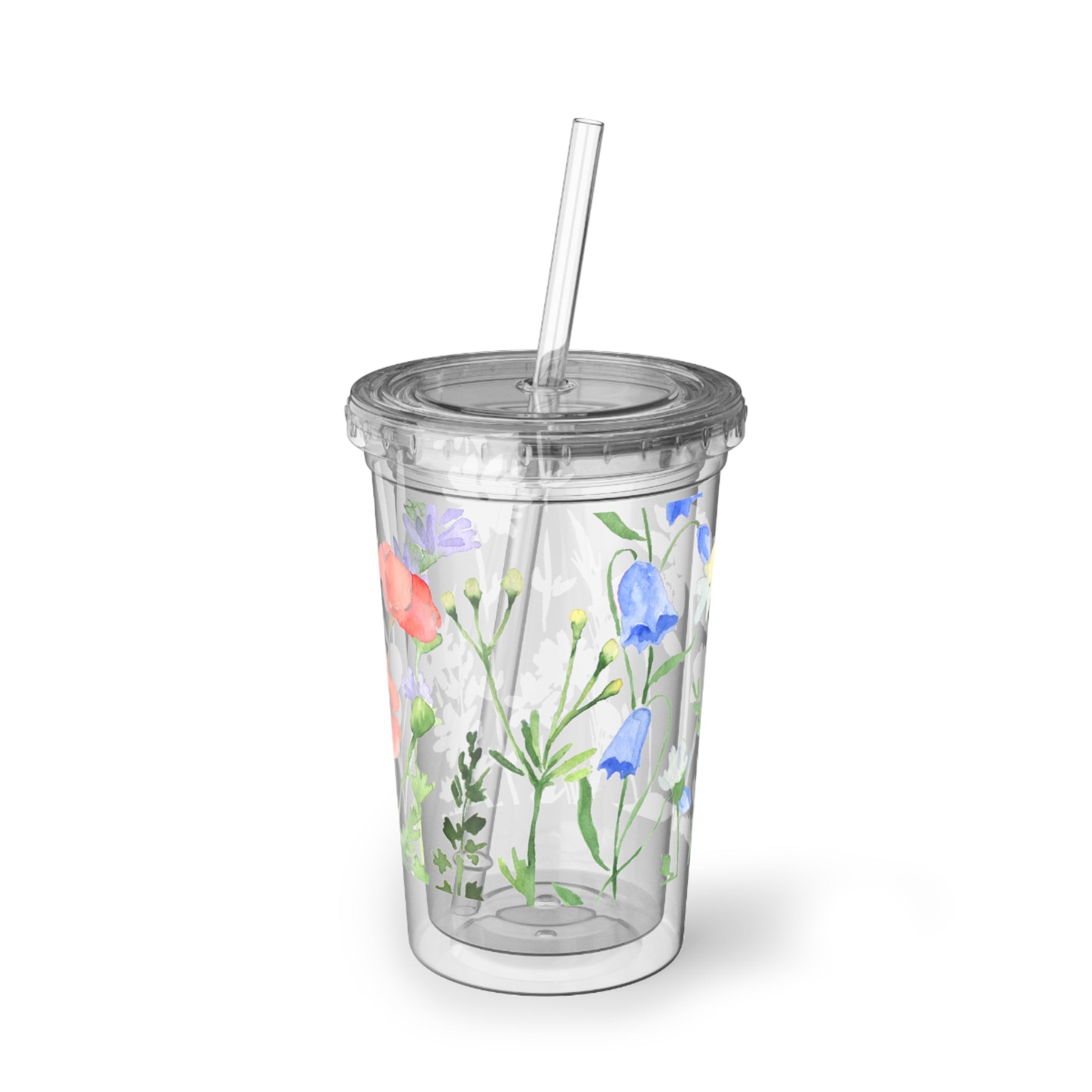Watercolor Poppy & Bluebell Acrylic Tumbler
