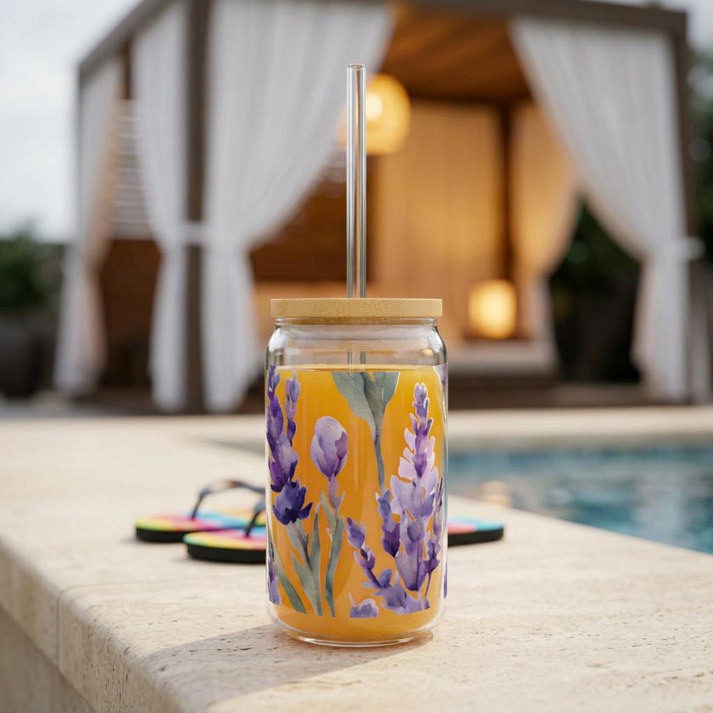 Lavender Watercolor Sipper Glass