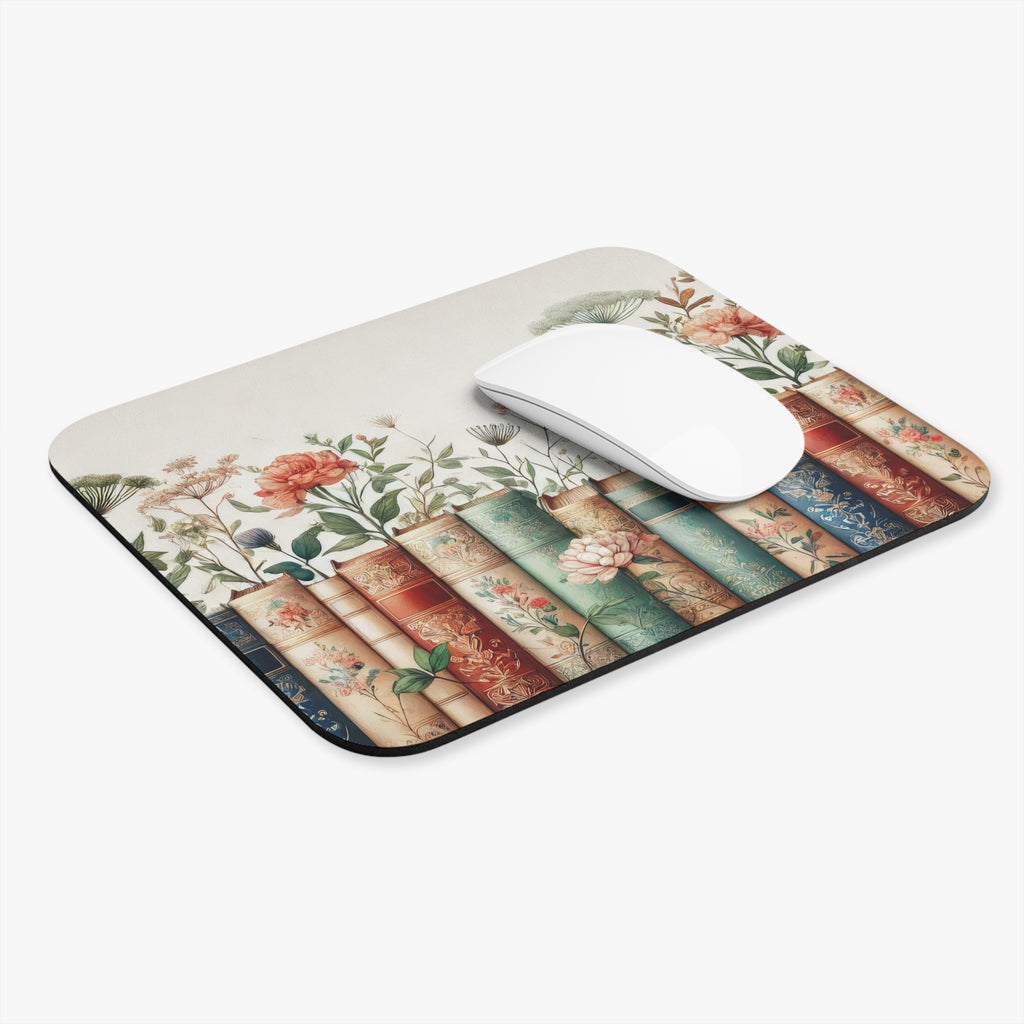 Vintage Floral Books Rectangle Mouse Pad