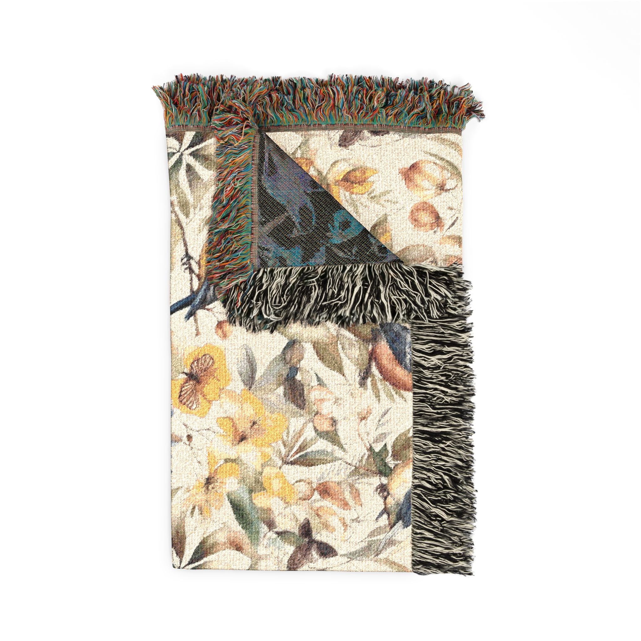 Bird & Blossom Woven Blanket — Vintage Floral Throw for Couch, Bedroom, Gift