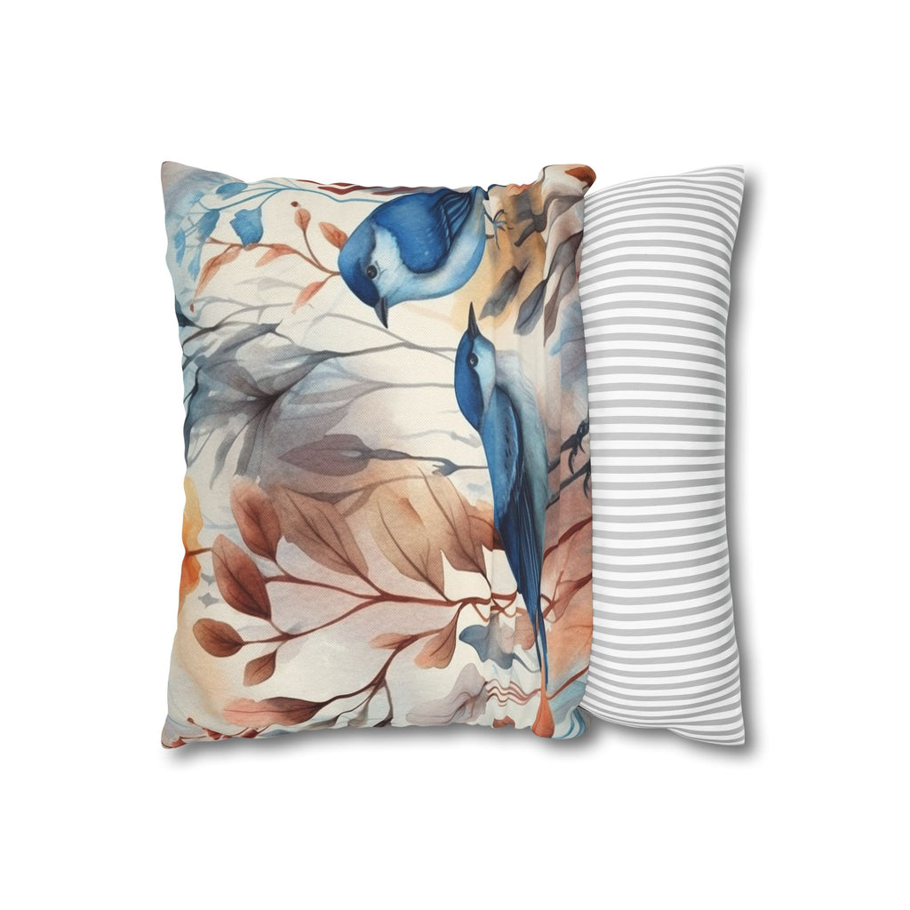 Watercolor Birds & Autumn Foliage Throw Pillowcase