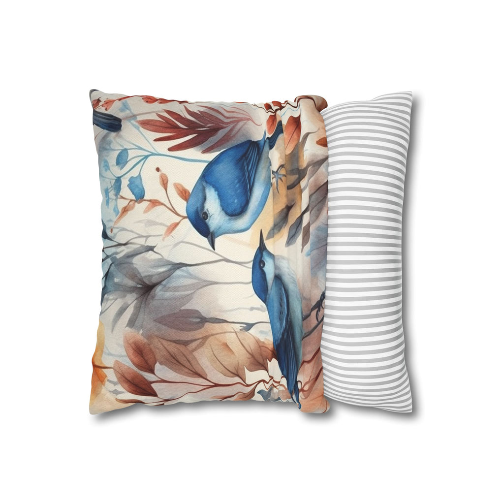 Watercolor Birds & Autumn Foliage Throw Pillowcase