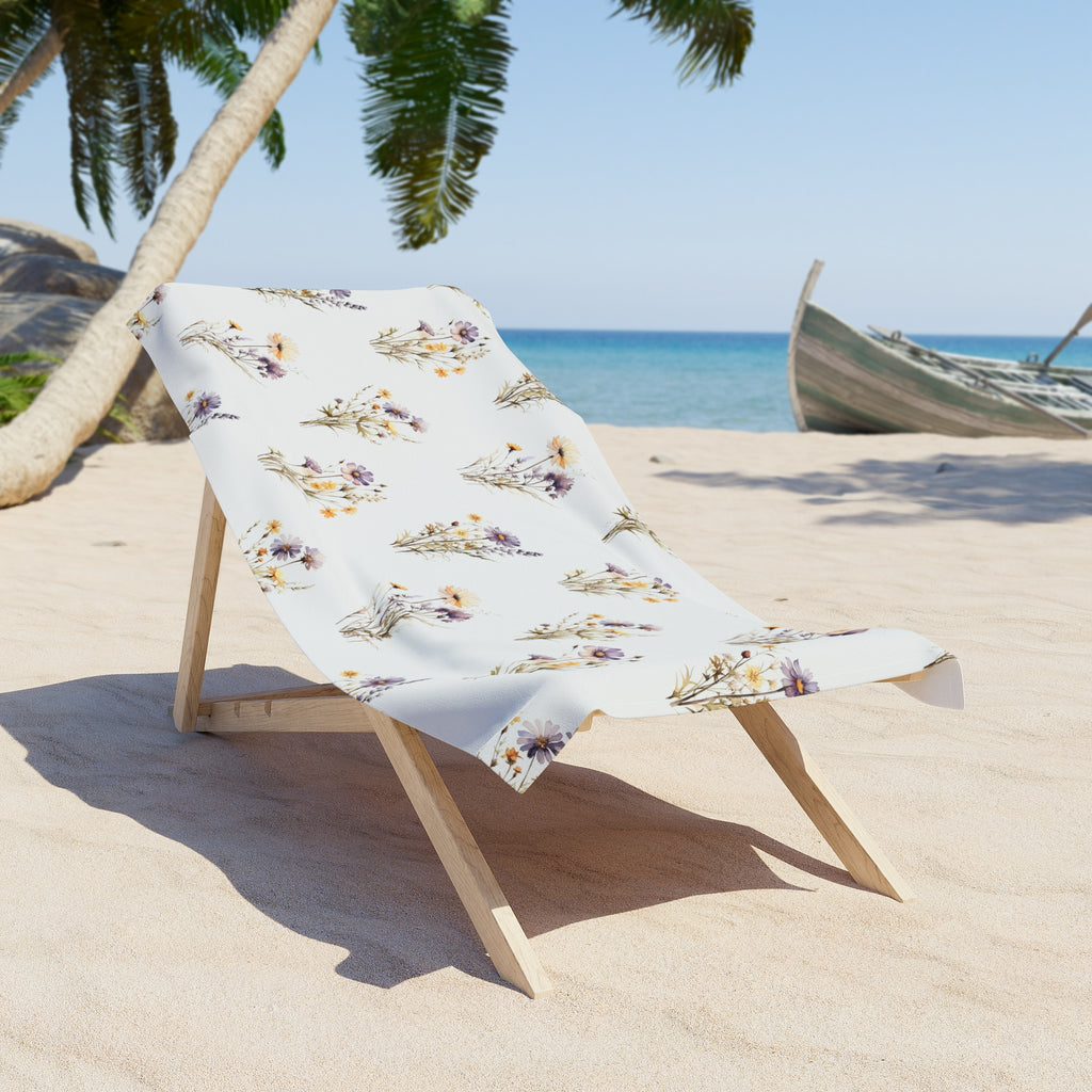 Watercolor Wildflower Summer Beach Towel