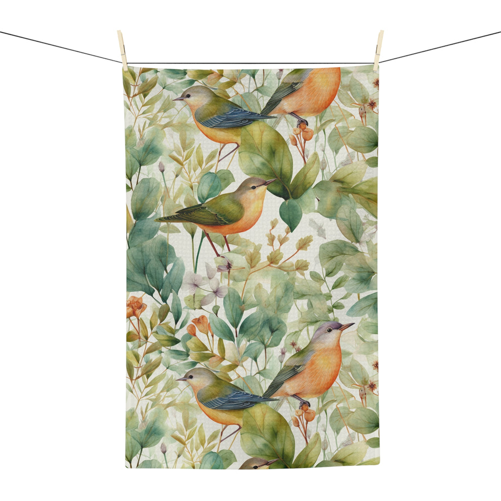 Watercolor Birds & Greenery Microfiber Tea Towel